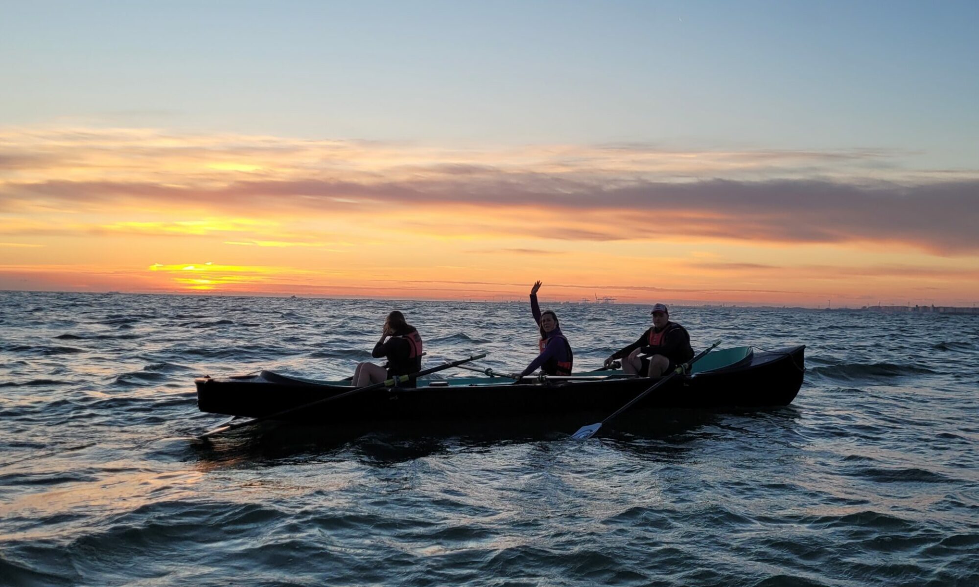 C-row rowing at sea coastal rowing in Algarve Portimao Alvor